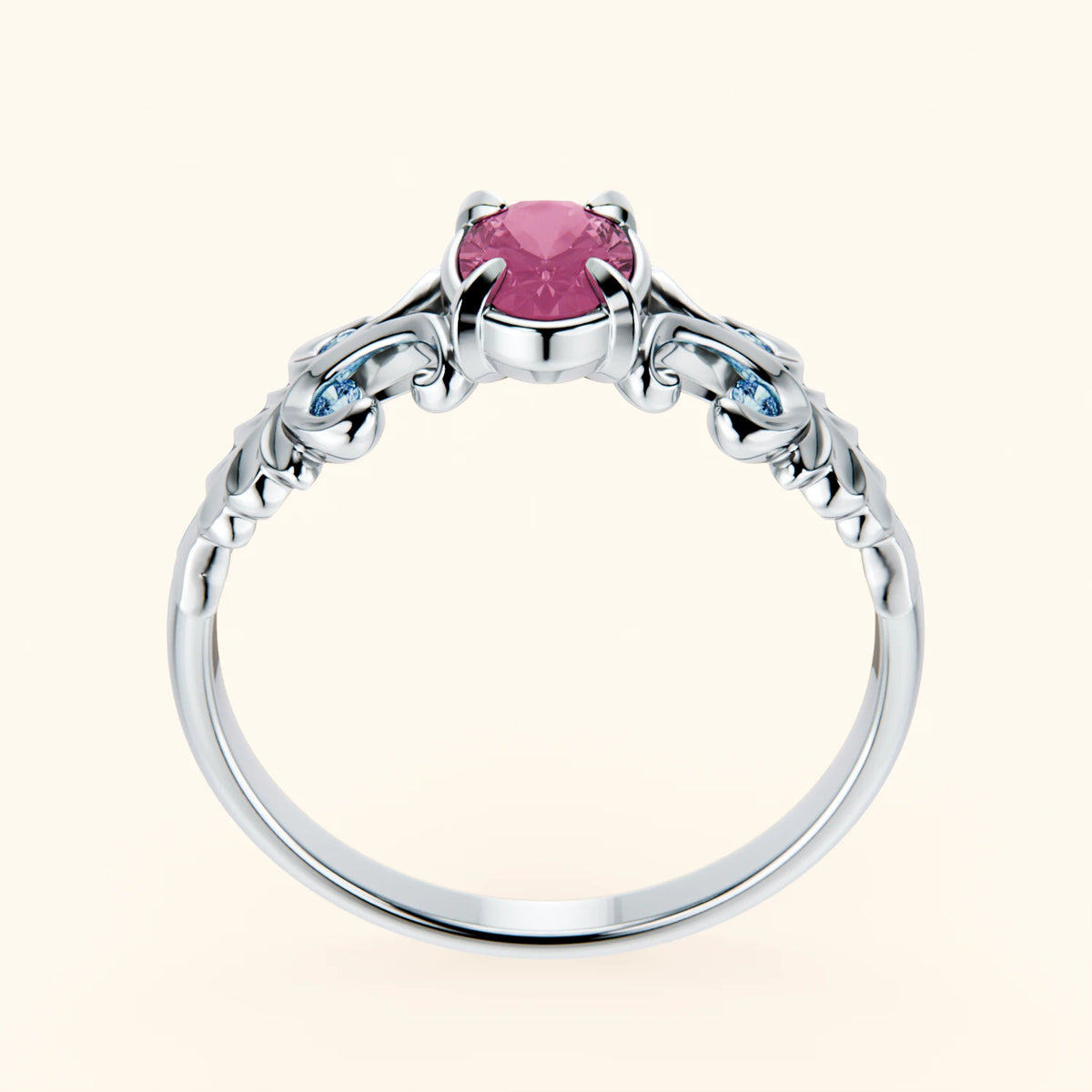 Engagement Ring Menuet - 0.60ct Lab Pink Sapphire with Lab Blue Diamond Side Stones