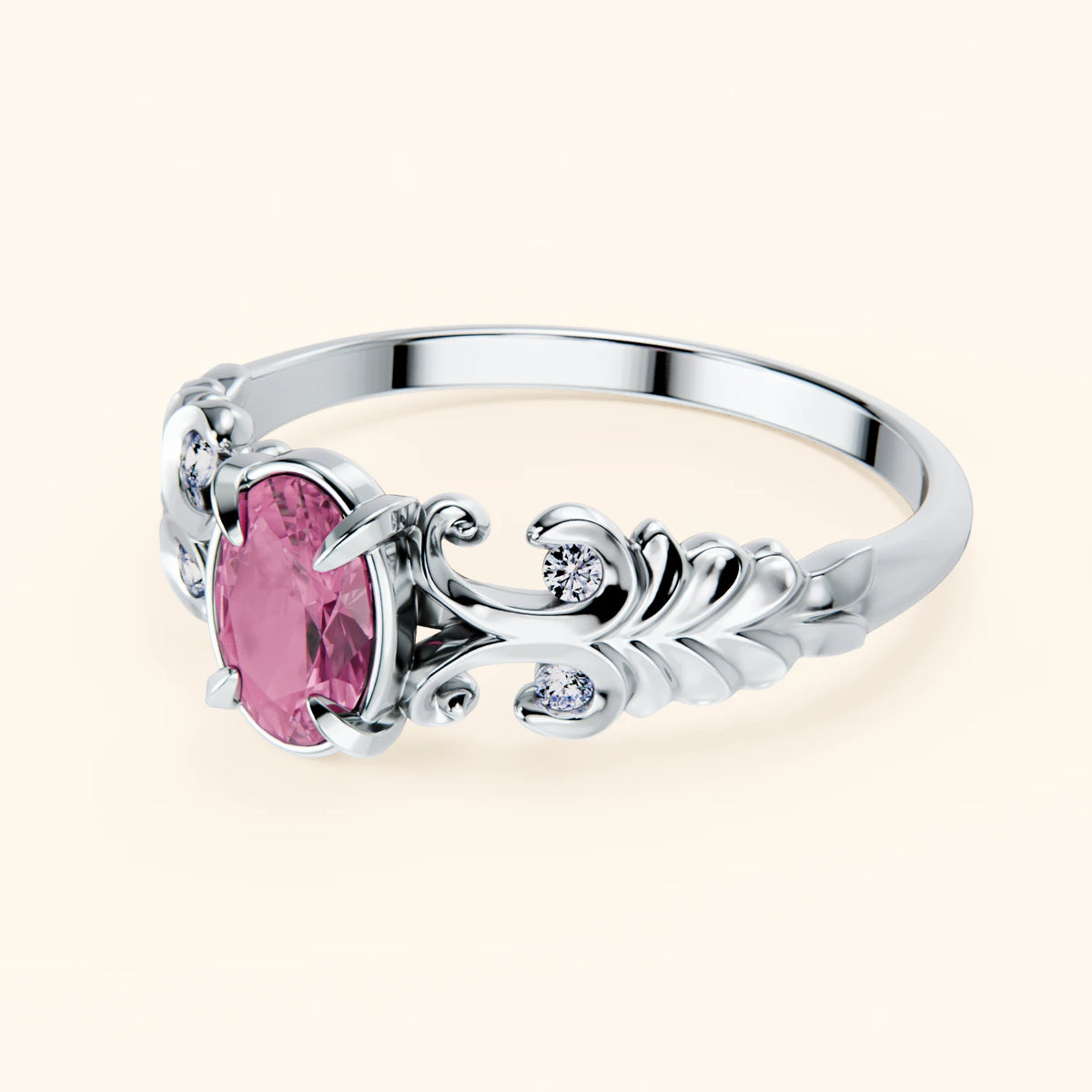 Engagement Ring Menuet - 0.60ct Natural Pink Sapphire with Natural Diamond Side Stones