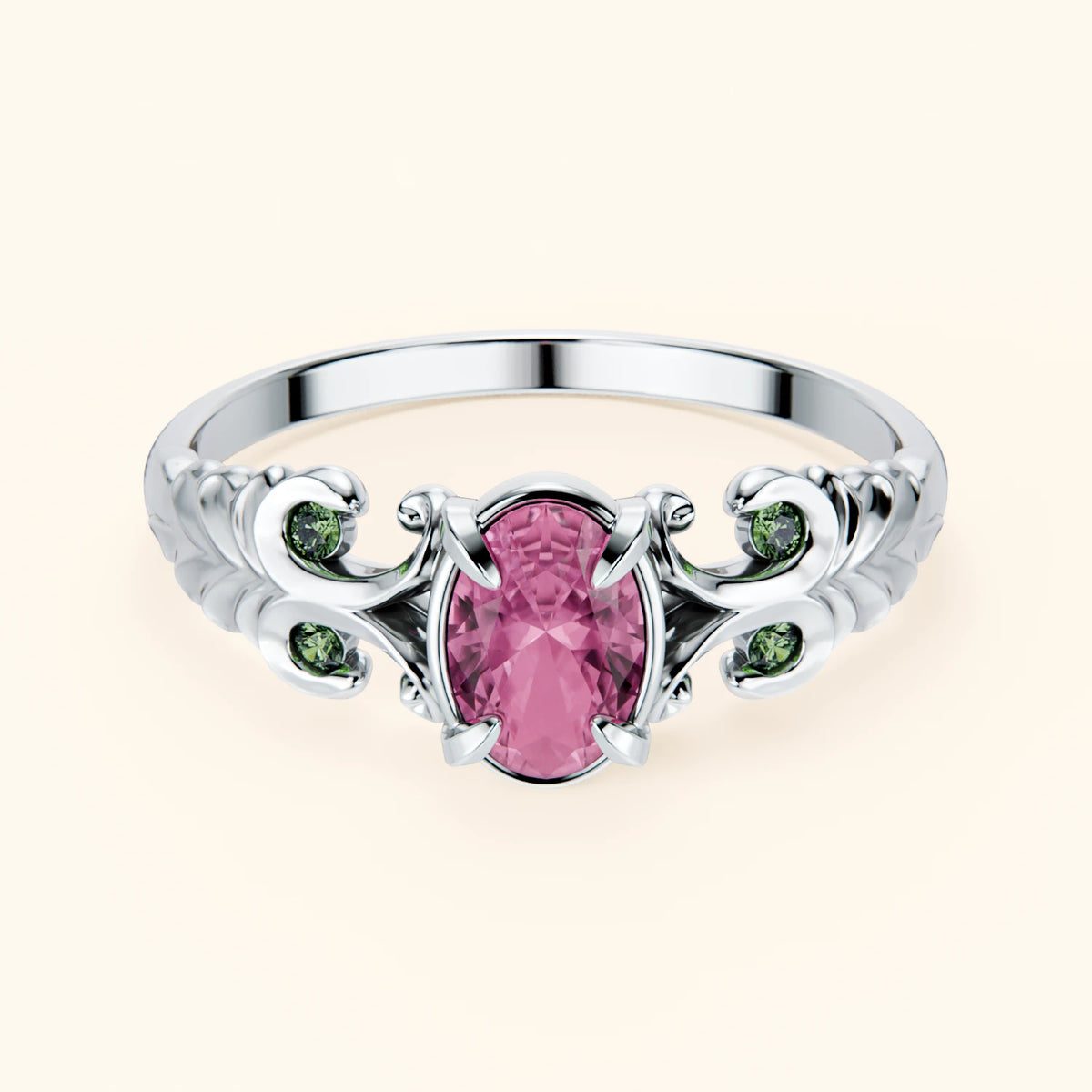Engagement Ring Menuet - 0.60ct Natural Pink Sapphire with Lab Green Diamond Side Stones