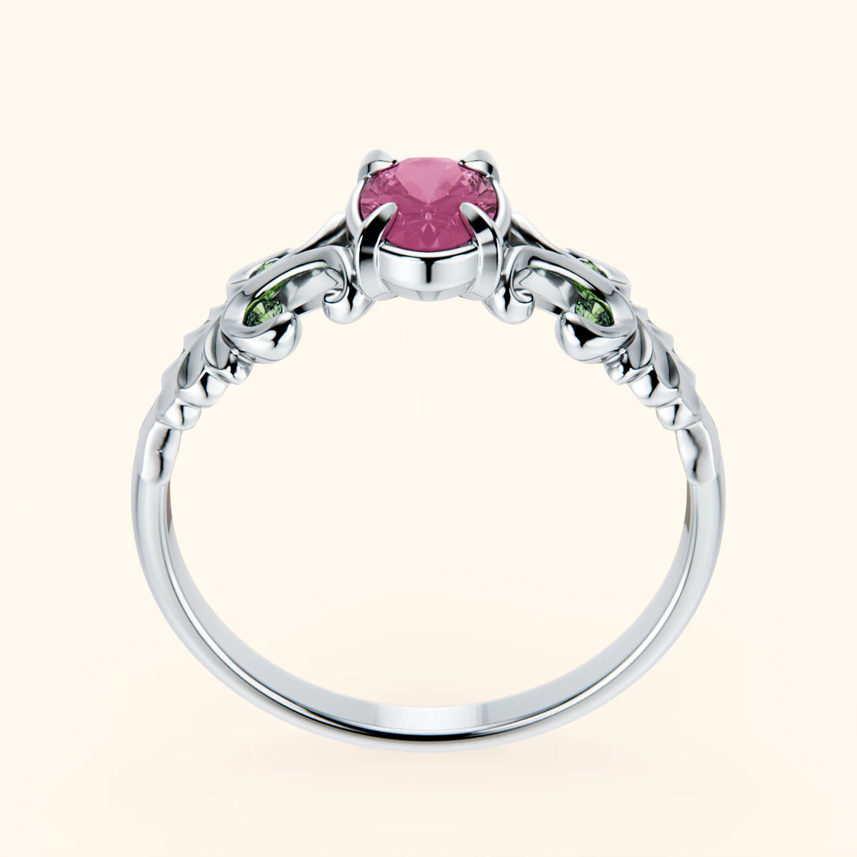 Engagement Ring Menuet - 0.60ct Natural Pink Sapphire with Lab Green Diamond Side Stones