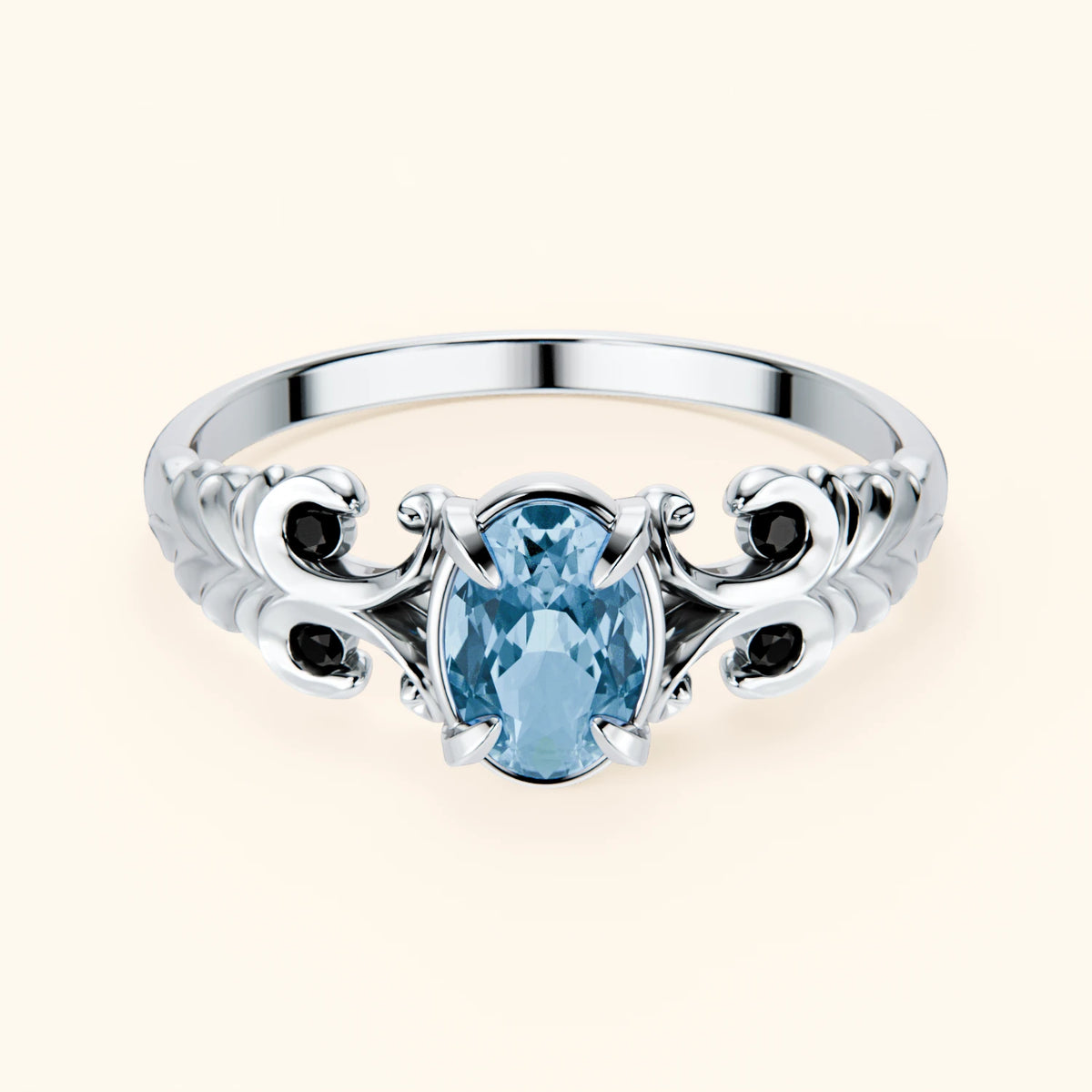 Engagement Ring Menuet - 0.50ct Swiss Blue Topaz with Black Diamond Side Stones