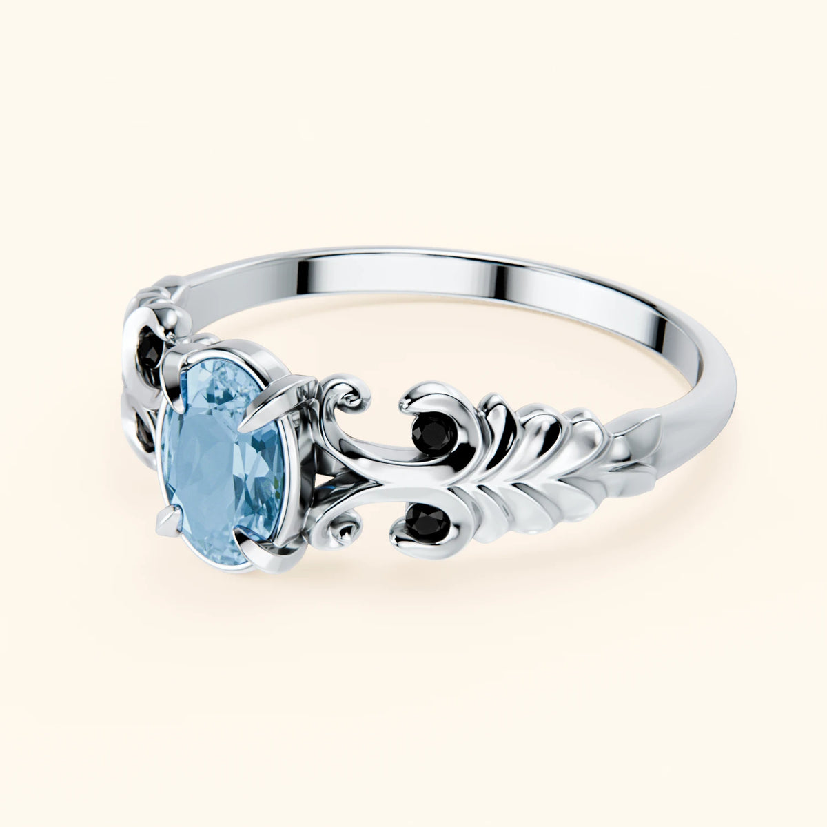 Engagement Ring Menuet - 0.50ct Swiss Blue Topaz with Black Diamond Side Stones