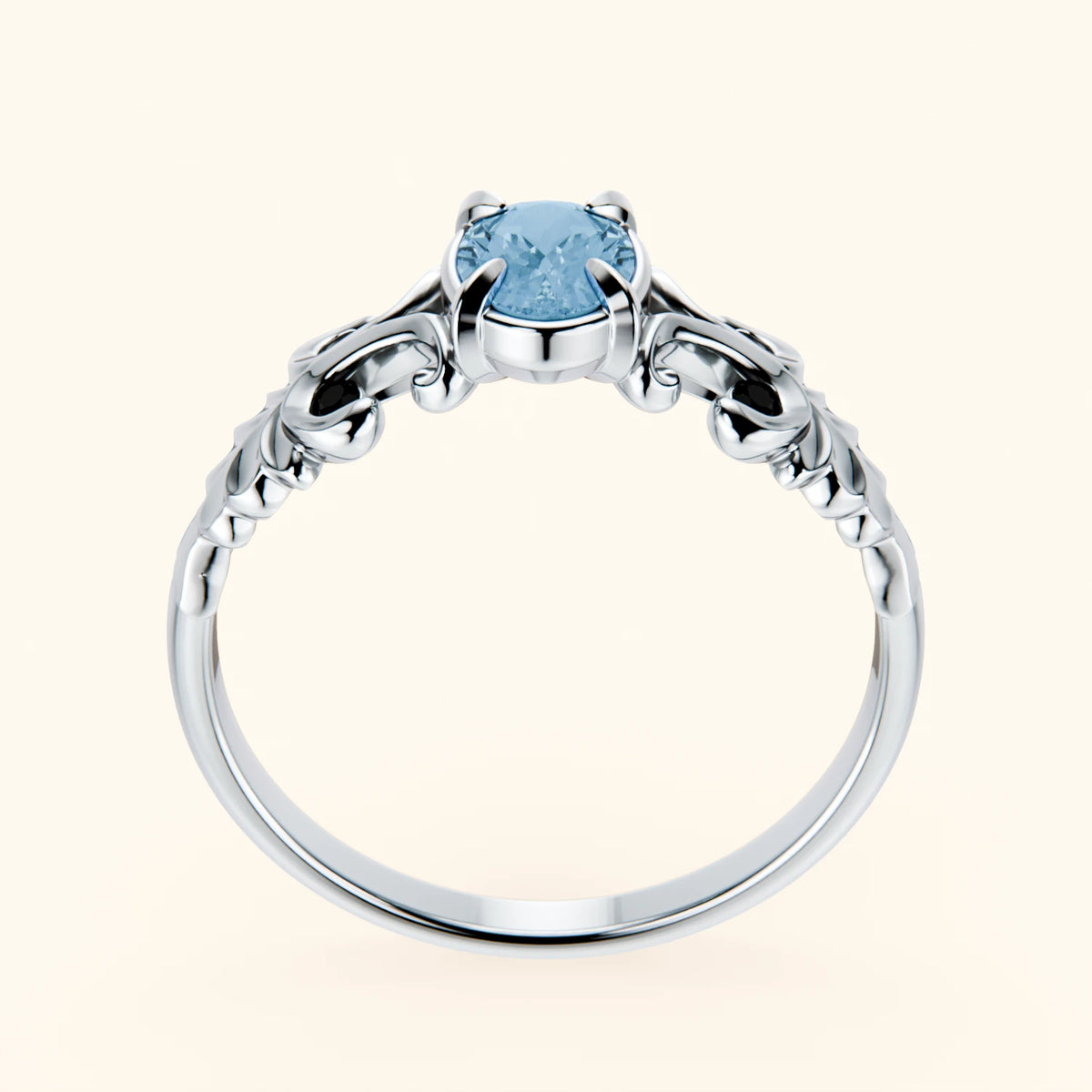 Engagement Ring Menuet - 0.50ct Swiss Blue Topaz with Black Diamond Side Stones