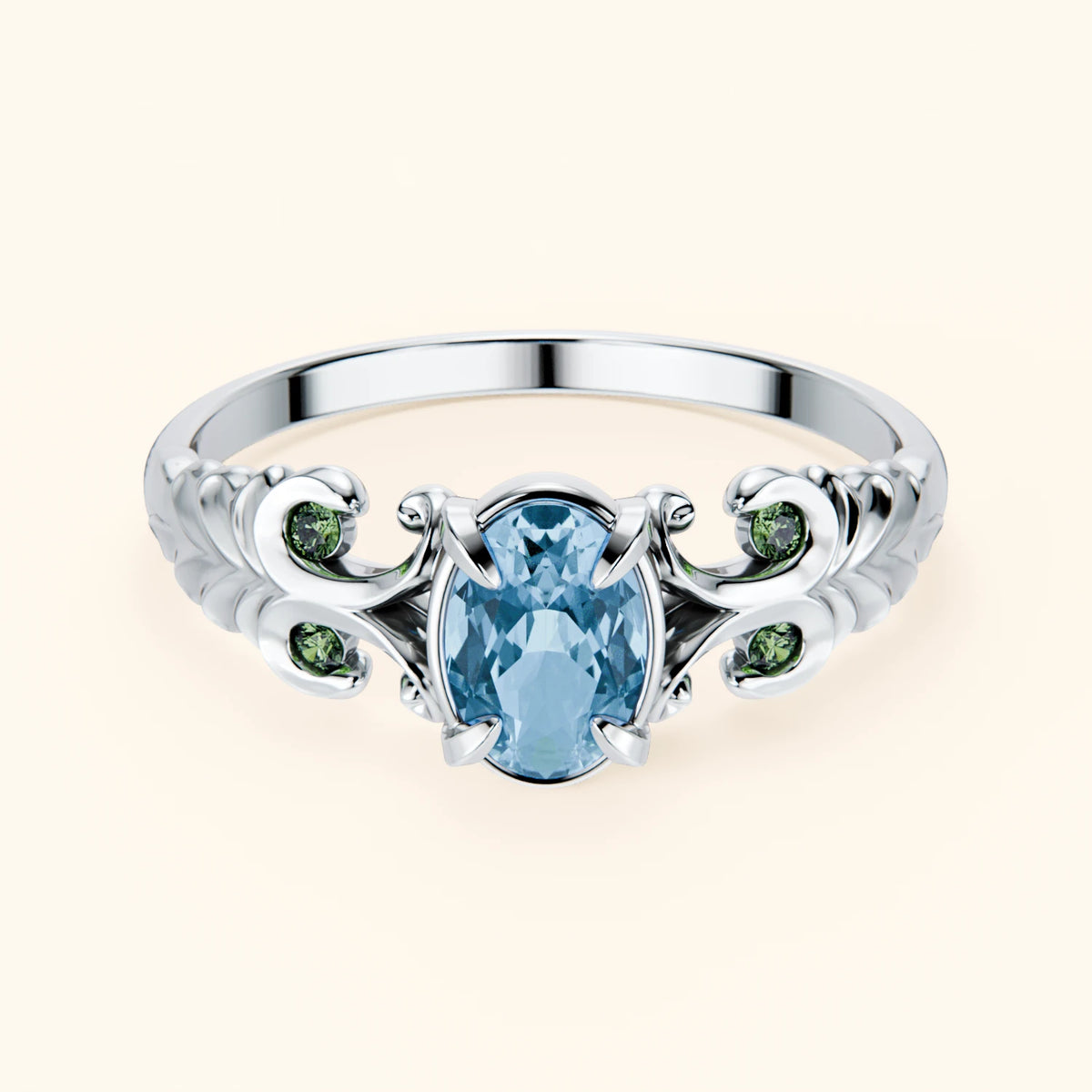 Engagement Ring Menuet - 0.50ct Swiss Blue Topaz with Lab Green Diamond Side Stones
