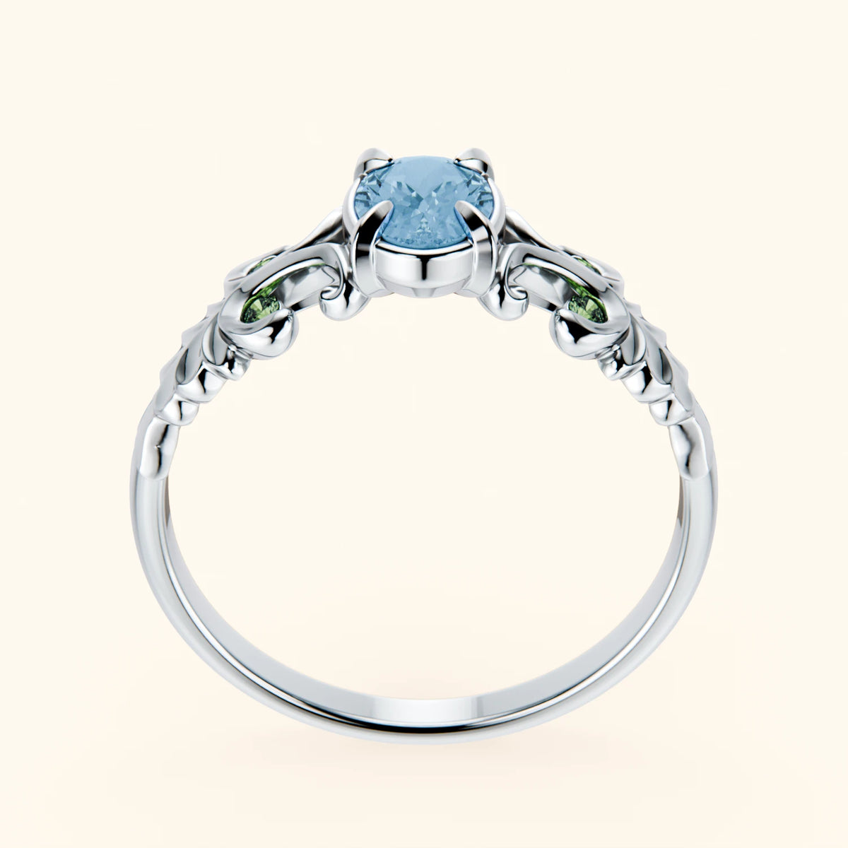 Engagement Ring Menuet - 0.50ct Swiss Blue Topaz with Lab Green Diamond Side Stones