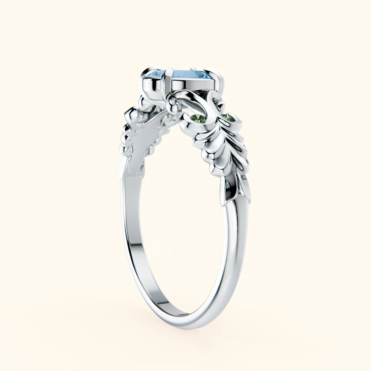 Engagement Ring Menuet - 0.50ct Swiss Blue Topaz with Lab Green Diamond Side Stones