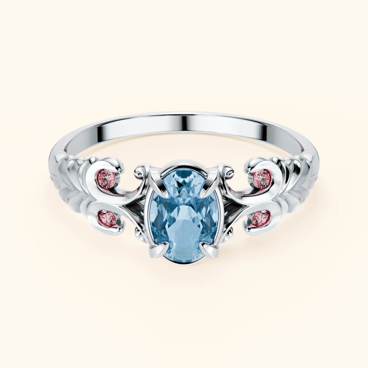Engagement Ring Menuet - 0.50ct Swiss Blue Topaz with Lab Pink Diamond Side Stones