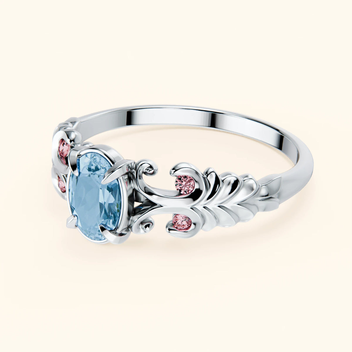 Engagement Ring Menuet - 0.50ct Swiss Blue Topaz with Lab Pink Diamond Side Stones