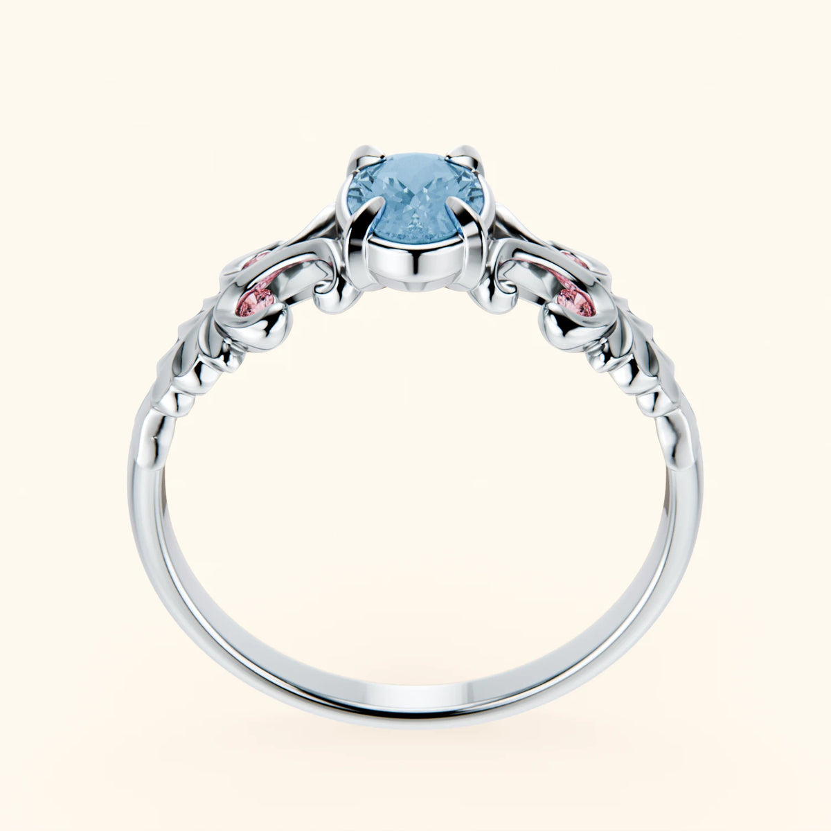 Engagement Ring Menuet - 0.50ct Swiss Blue Topaz with Lab Pink Diamond Side Stones