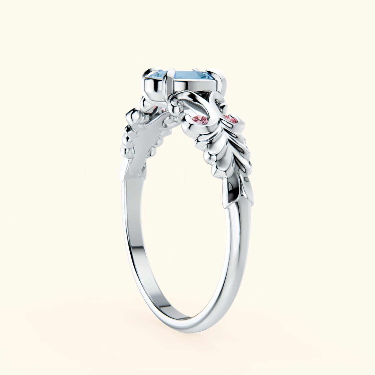 Engagement Ring Menuet - 0.50ct Swiss Blue Topaz with Lab Pink Diamond Side Stones