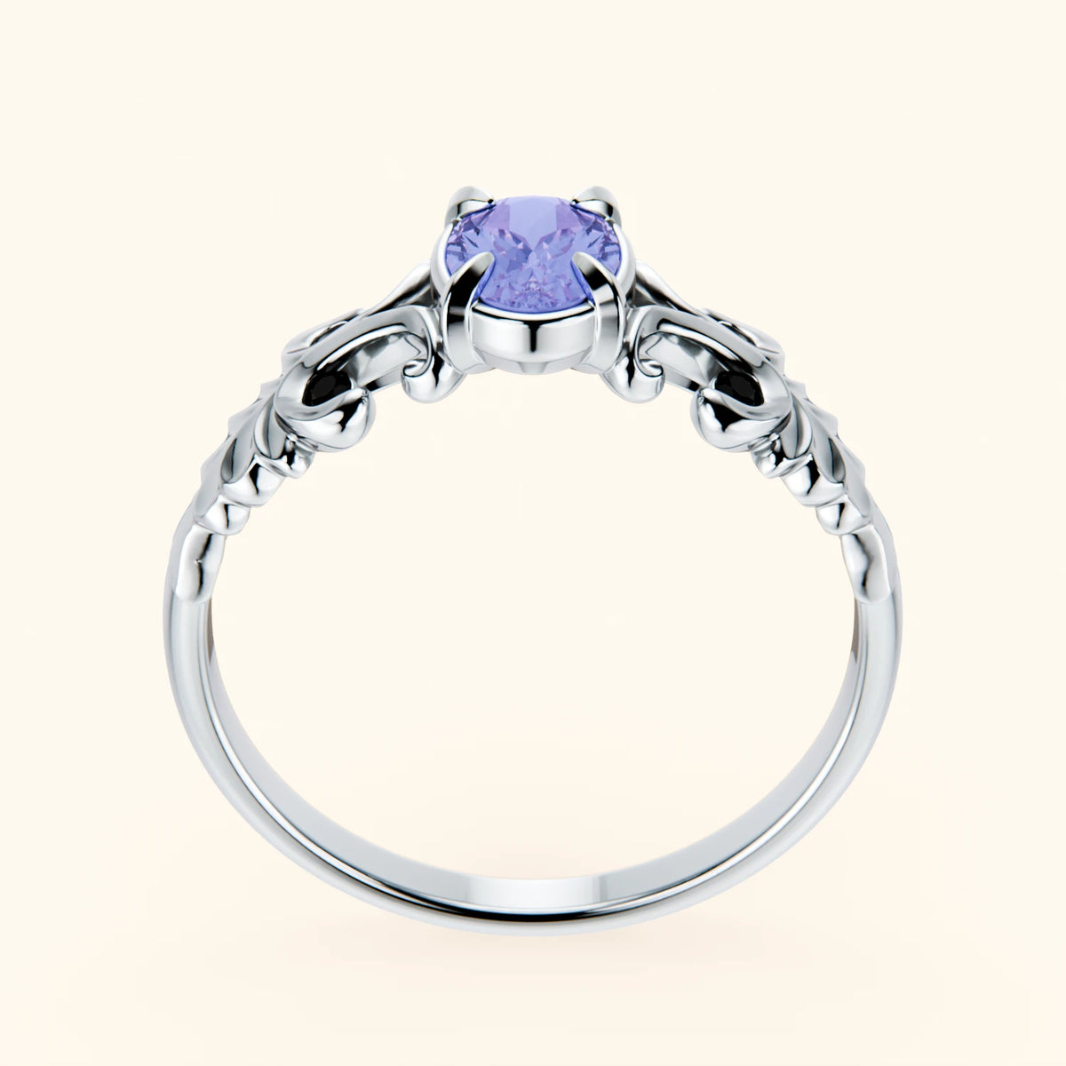 Pierścionek zaręczynowy Menuet – Tanzanit 0,45 ct, kamienie boczne: czarny diament
