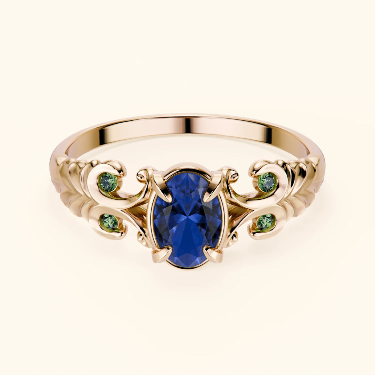 Engagement Ring Menuet - 0.60ct Lab Blue Sapphire with Lab Green Diamond Side Stones