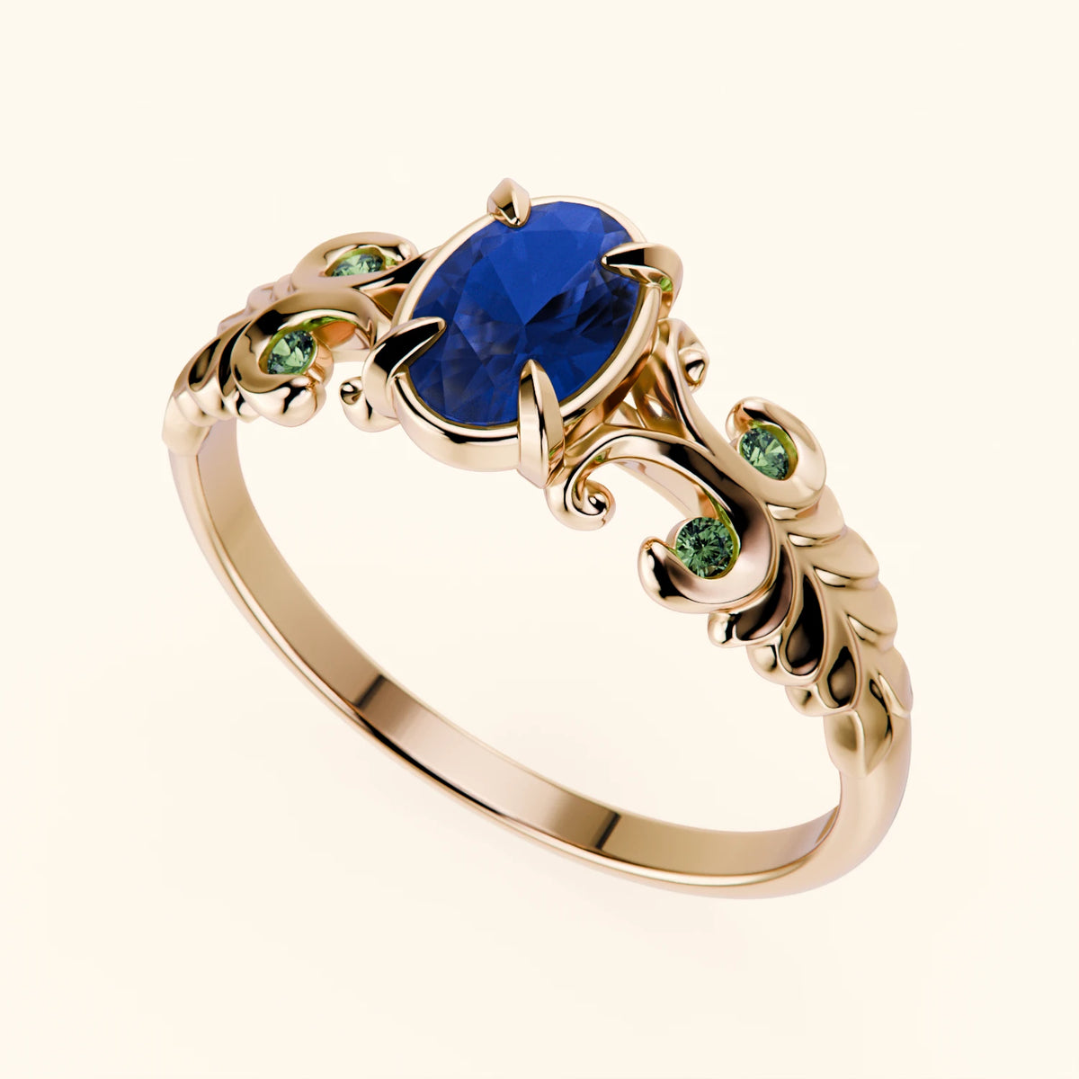 Engagement Ring Menuet - 0.60ct Lab Blue Sapphire with Lab Green Diamond Side Stones