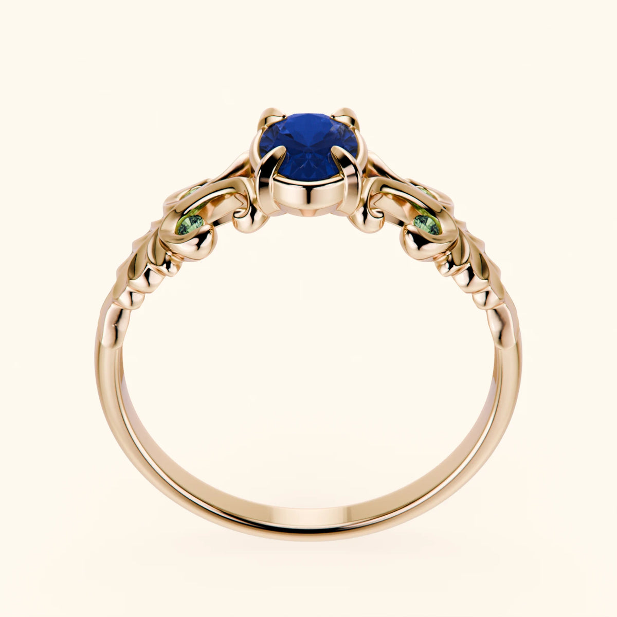 Engagement Ring Menuet - 0.60ct Lab Blue Sapphire with Lab Green Diamond Side Stones