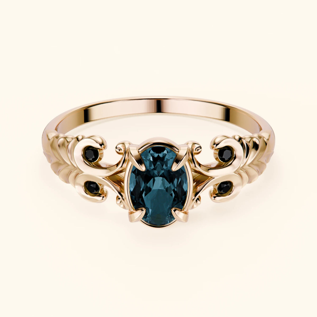 Engagement Ring Menuet - 0.50ct London Blue Topaz with Black Diamond Side Stones