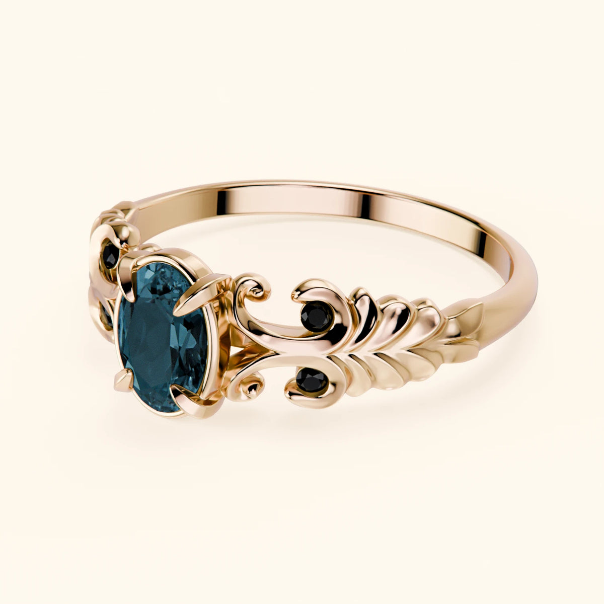 Engagement Ring Menuet - 0.50ct London Blue Topaz with Black Diamond Side Stones