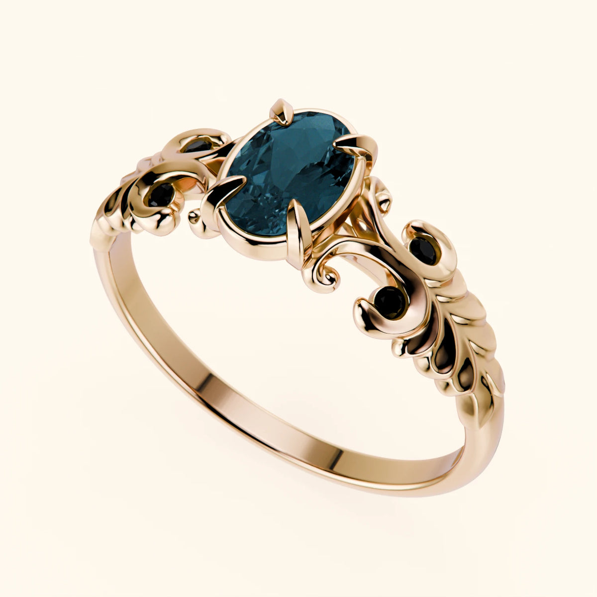 Engagement Ring Menuet - 0.50ct London Blue Topaz with Black Diamond Side Stones