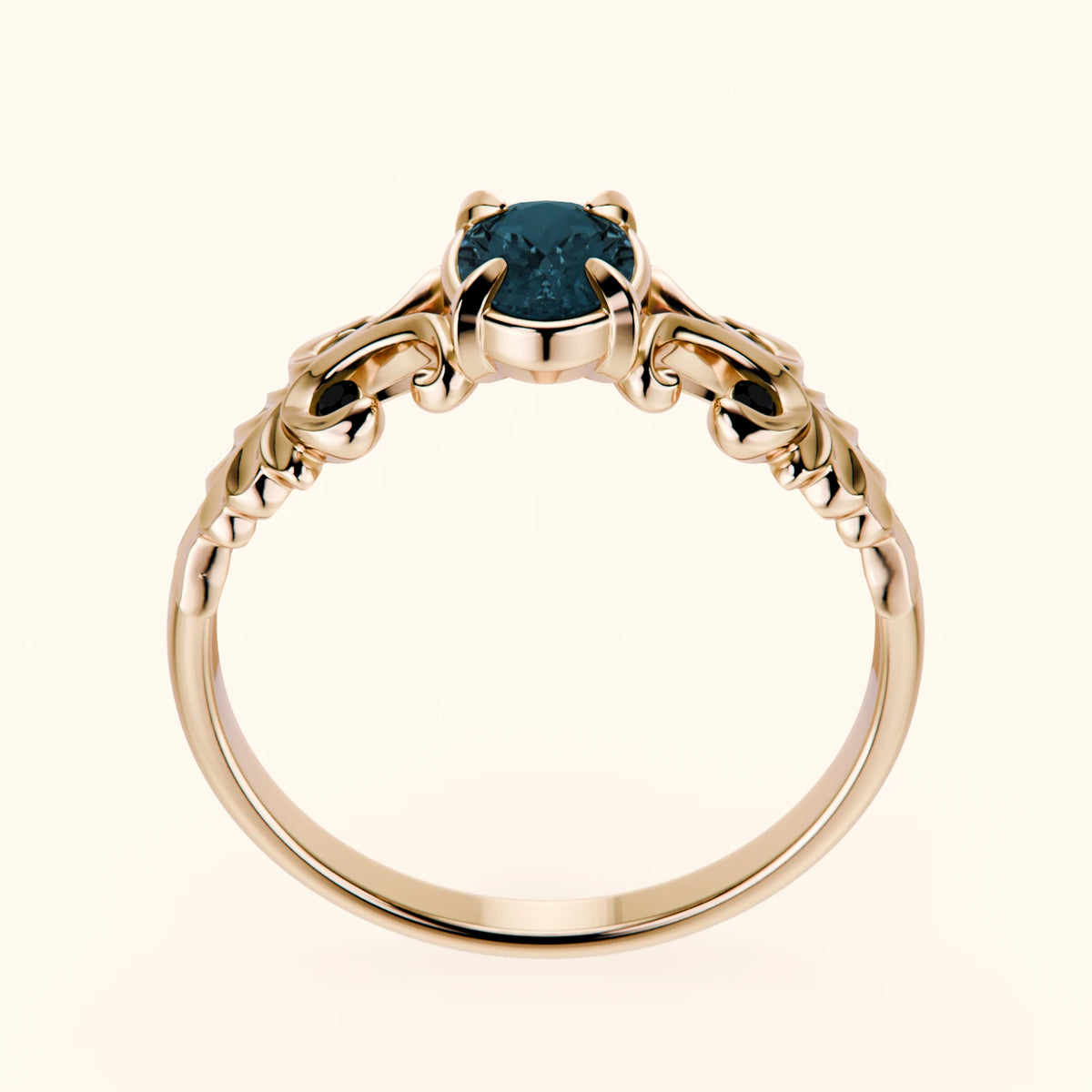 Engagement Ring Menuet - 0.50ct London Blue Topaz with Black Diamond Side Stones