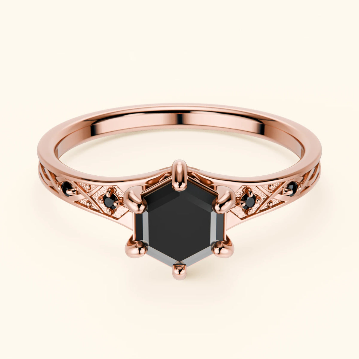 Pierścionek zaręczynowy Prisme – Czarny diament 0,9 ct, kamienie boczne: czarny diament