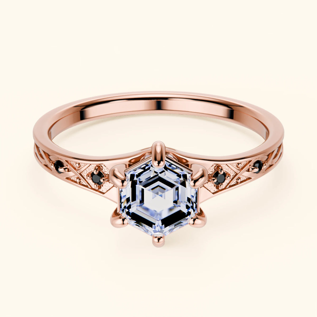 Engagement Ring Prisme - 0.9ct Lab Diamond with Black Diamond Side Stones