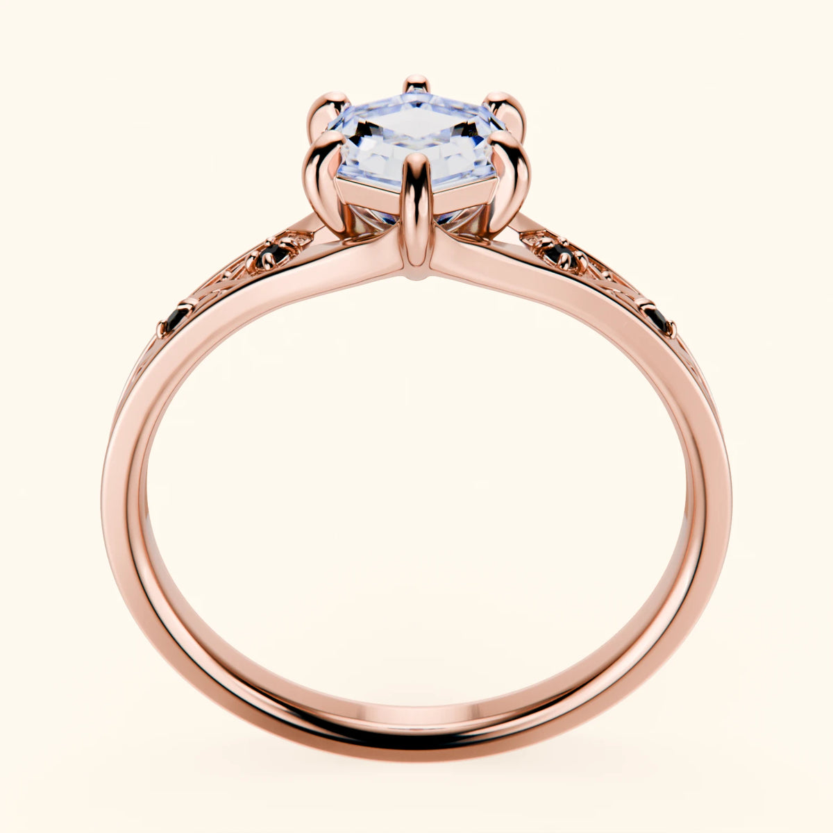 Engagement Ring Prisme - 0.9ct Lab Diamond with Black Diamond Side Stones