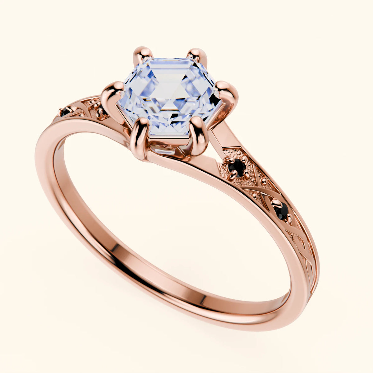 Engagement Ring Prisme - 0.9ct Lab Diamond with Black Diamond Side Stones