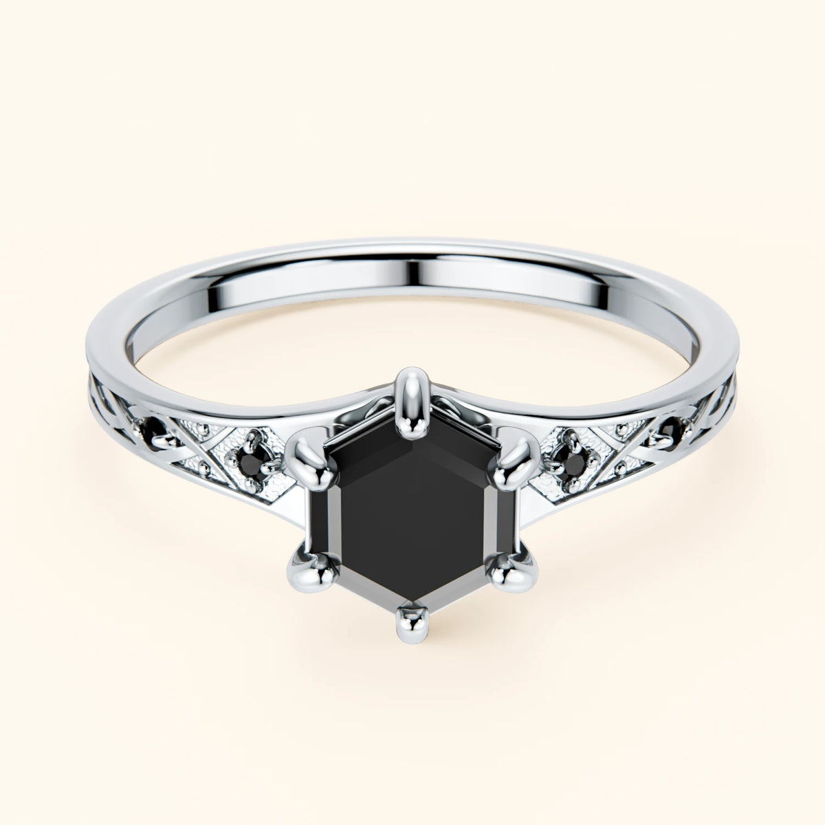 Pierścionek zaręczynowy Prisme – Czarny diament 0,9 ct, kamienie boczne: czarny diament