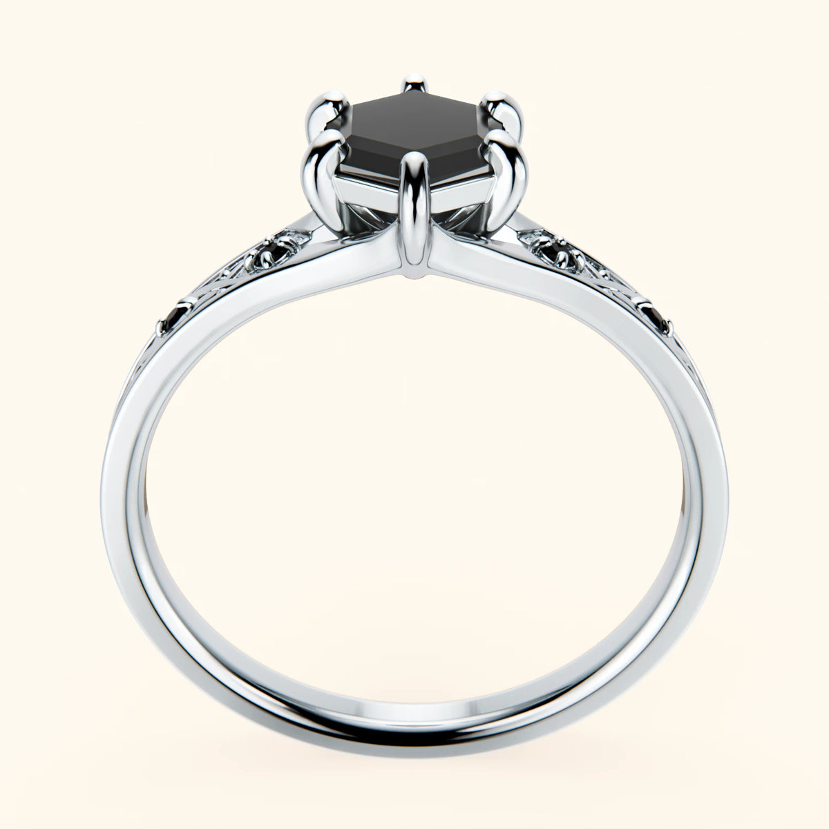 Pierścionek zaręczynowy Prisme – Czarny diament 0,9 ct, kamienie boczne: czarny diament