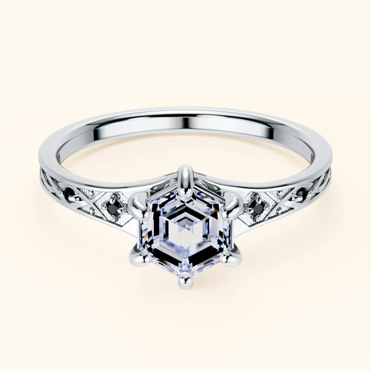 Engagement Ring Prisme - 0.9ct Lab Diamond with Black Diamond Side Stones