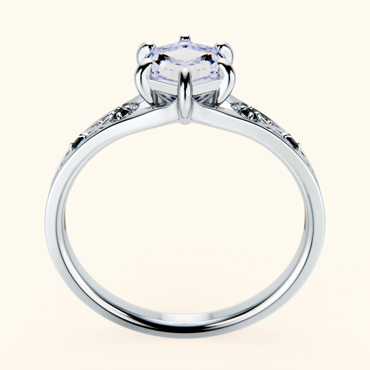 Engagement Ring Prisme - 0.9ct Lab Diamond with Black Diamond Side Stones