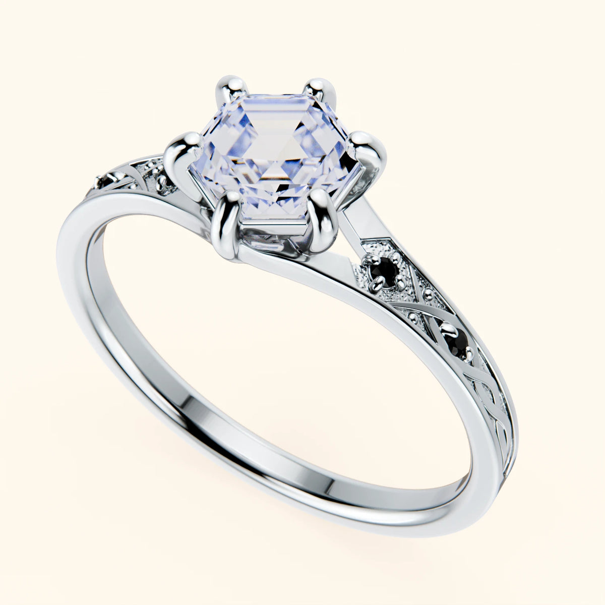 Engagement Ring Prisme - 0.9ct Lab Diamond with Black Diamond Side Stones