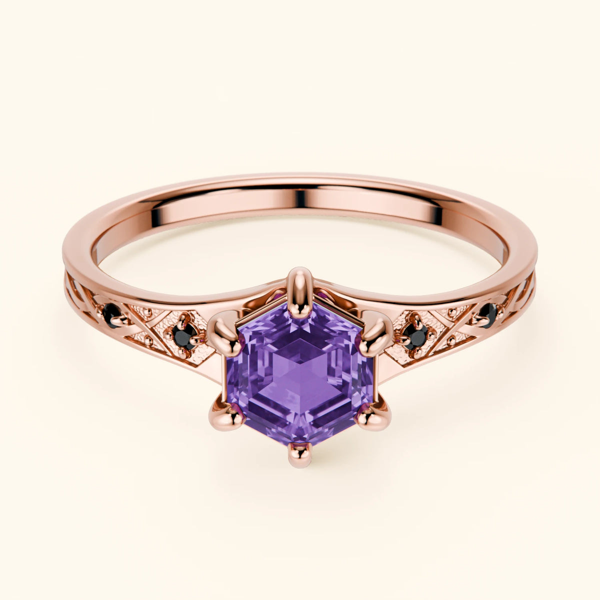 Engagement Ring Prisme - 0.55ct Amethyst with Black Diamond Side Stones