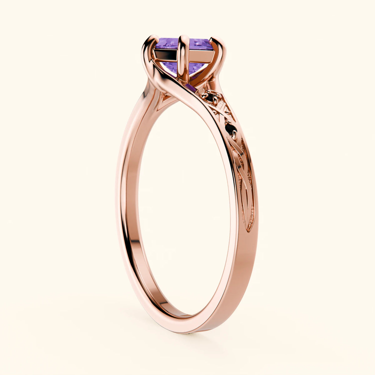 Engagement Ring Prisme - 0.55ct Amethyst with Black Diamond Side Stones
