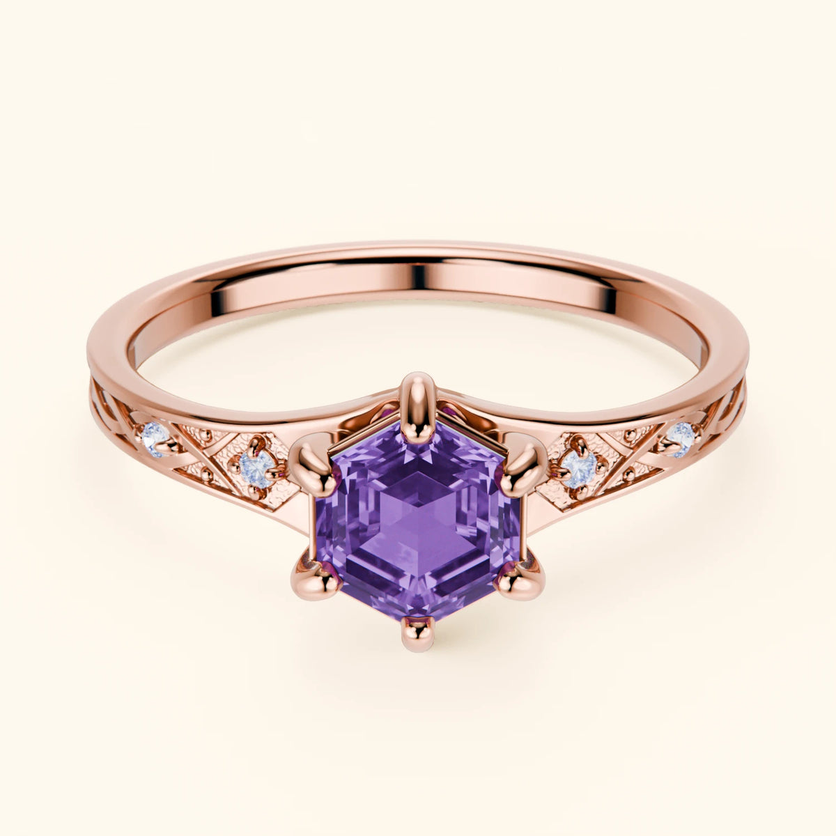 Engagement Ring Prisme - 0.55ct Amethyst with Natural Diamond Side Stones