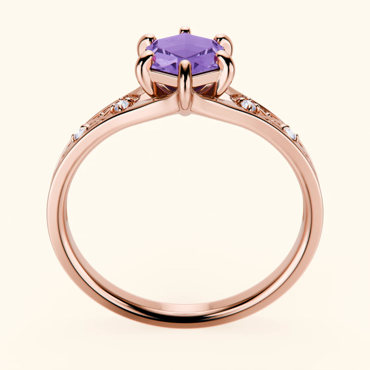 Engagement Ring Prisme - 0.55ct Amethyst with Natural Diamond Side Stones
