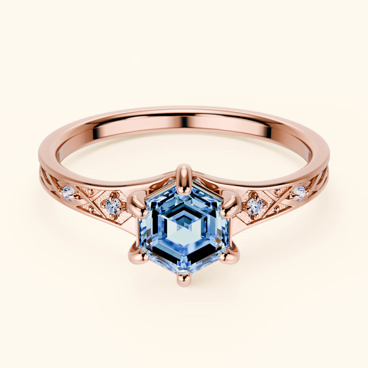 Engagement Ring Prisme - 0.9ct Lab Blue Diamond with Natural Diamond Side Stones