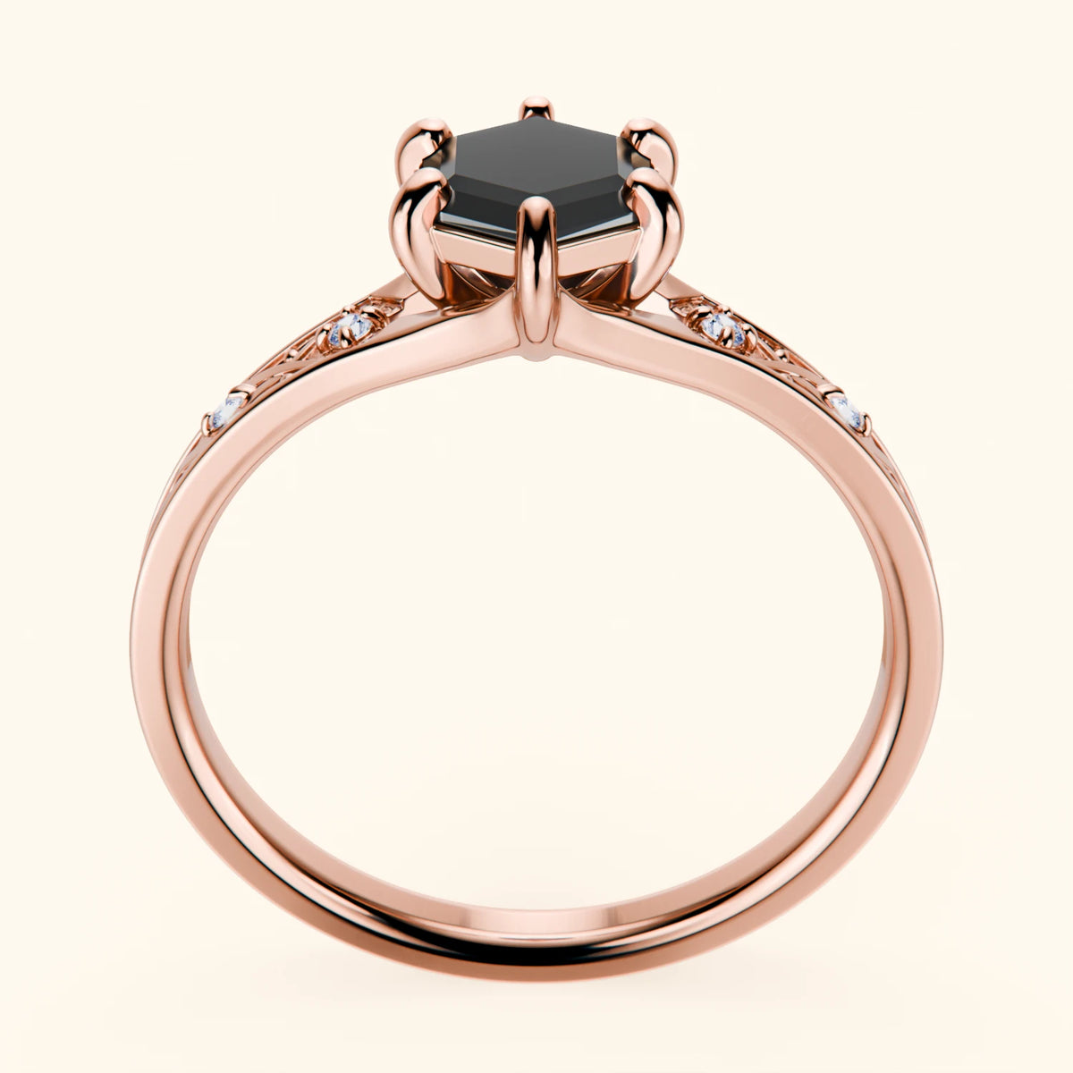 Engagement Ring Prisme - 0.9ct Black Diamond with Natural Diamond Side Stones