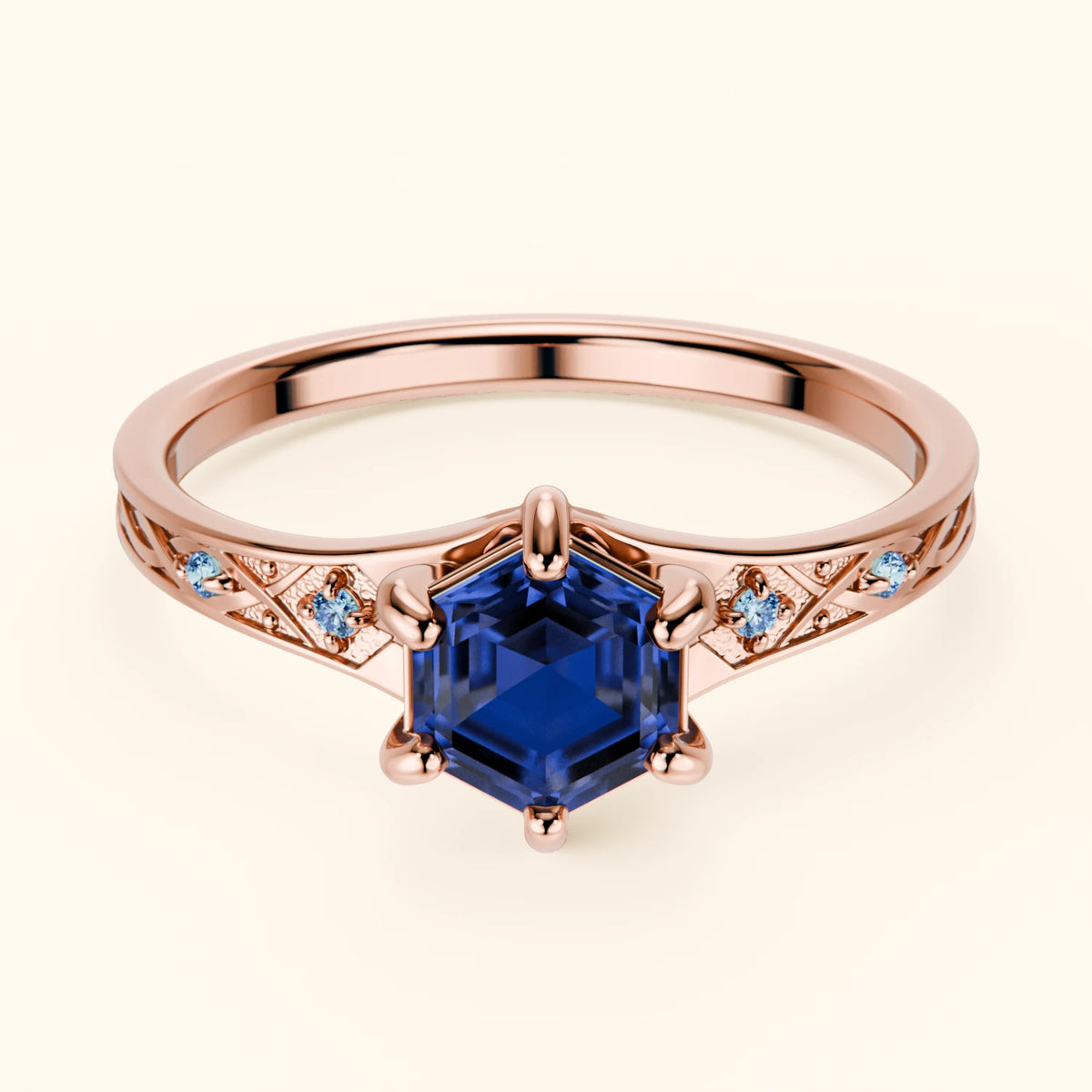 Engagement Ring Prisme - 0.80ct Lab Blue Sapphire with Lab Blue Diamond Side Stones