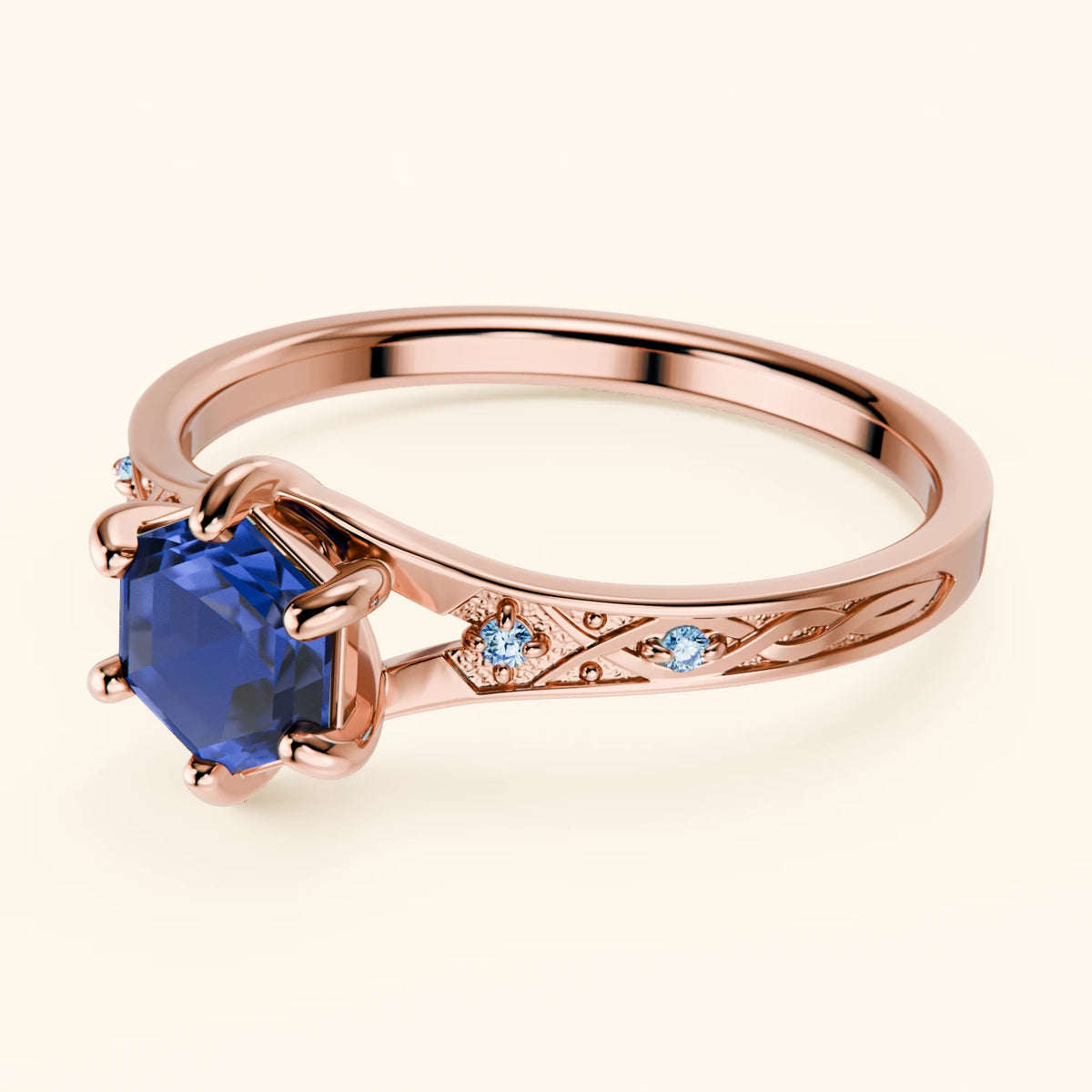 Engagement Ring Prisme - 0.80ct Lab Blue Sapphire with Lab Blue Diamond Side Stones