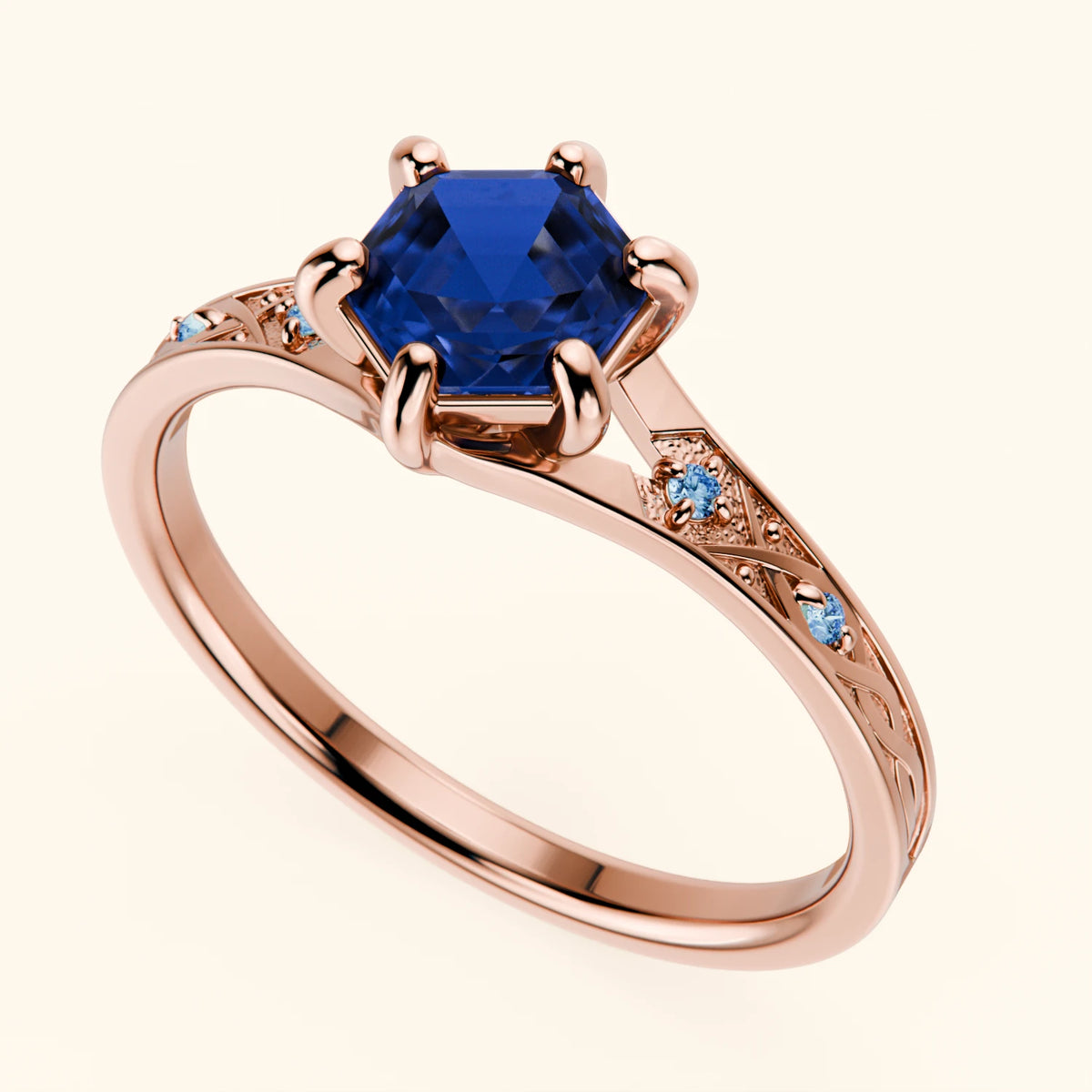 Engagement Ring Prisme - 0.80ct Lab Blue Sapphire with Lab Blue Diamond Side Stones