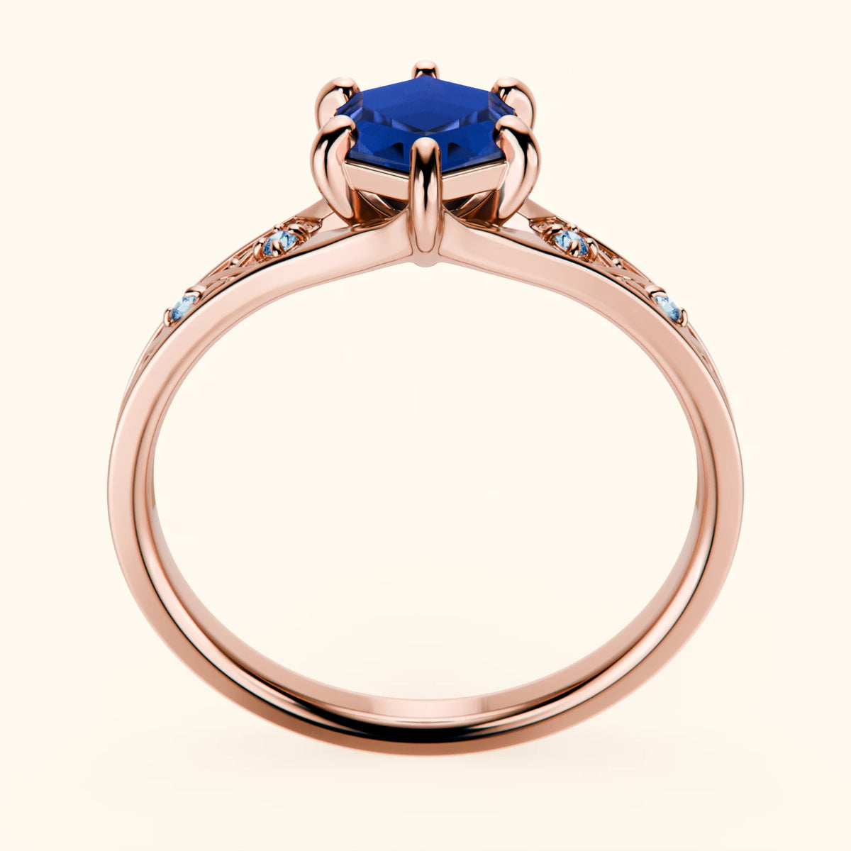 Engagement Ring Prisme - 0.80ct Lab Blue Sapphire with Lab Blue Diamond Side Stones