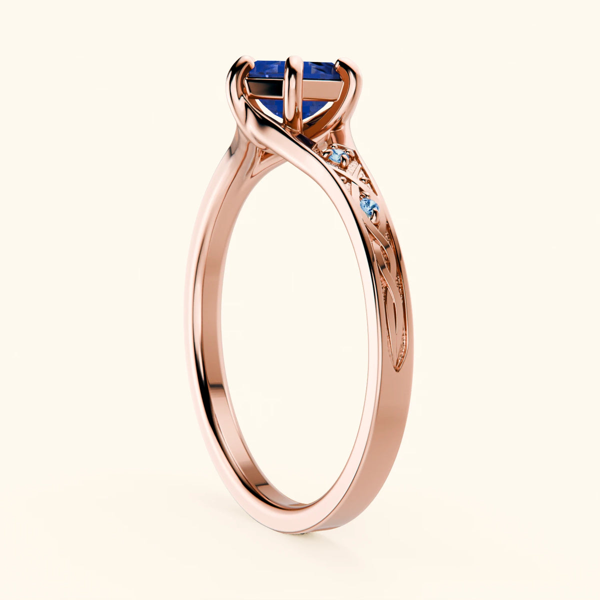 Engagement Ring Prisme - 0.80ct Lab Blue Sapphire with Lab Blue Diamond Side Stones
