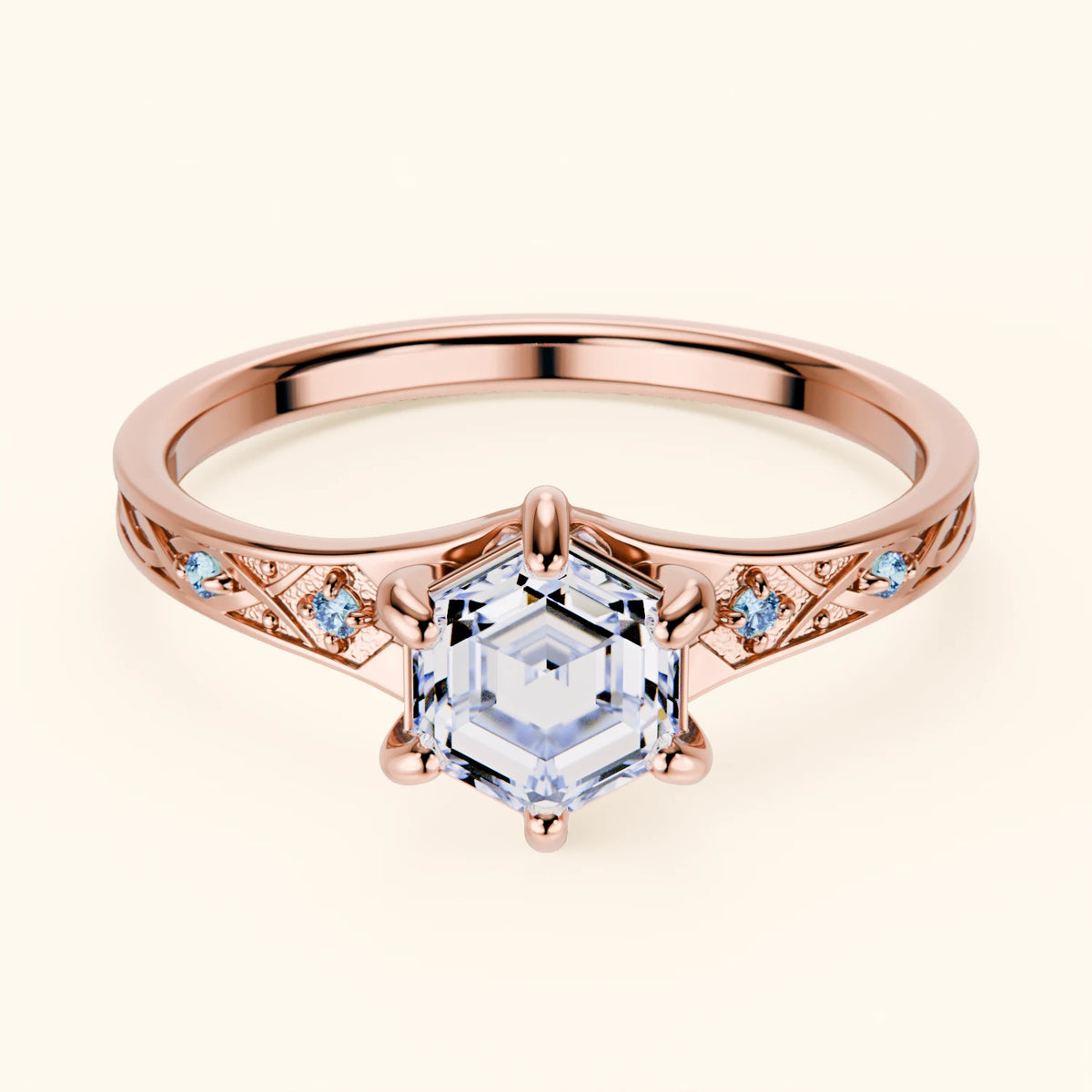 Engagement Ring Prisme - 0.9ct Lab Diamond with Lab Blue Diamond Side Stones