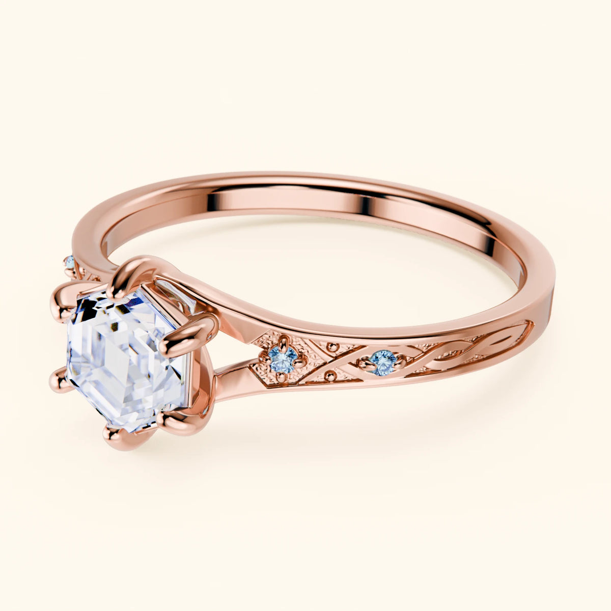 Engagement Ring Prisme - 0.9ct Lab Diamond with Lab Blue Diamond Side Stones