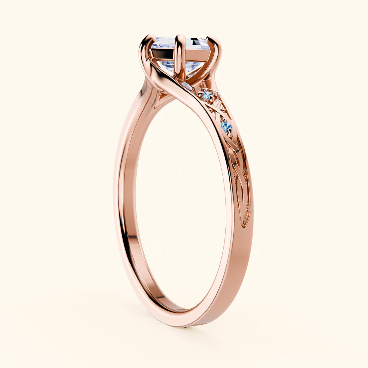 Engagement Ring Prisme - 0.9ct Lab Diamond with Lab Blue Diamond Side Stones