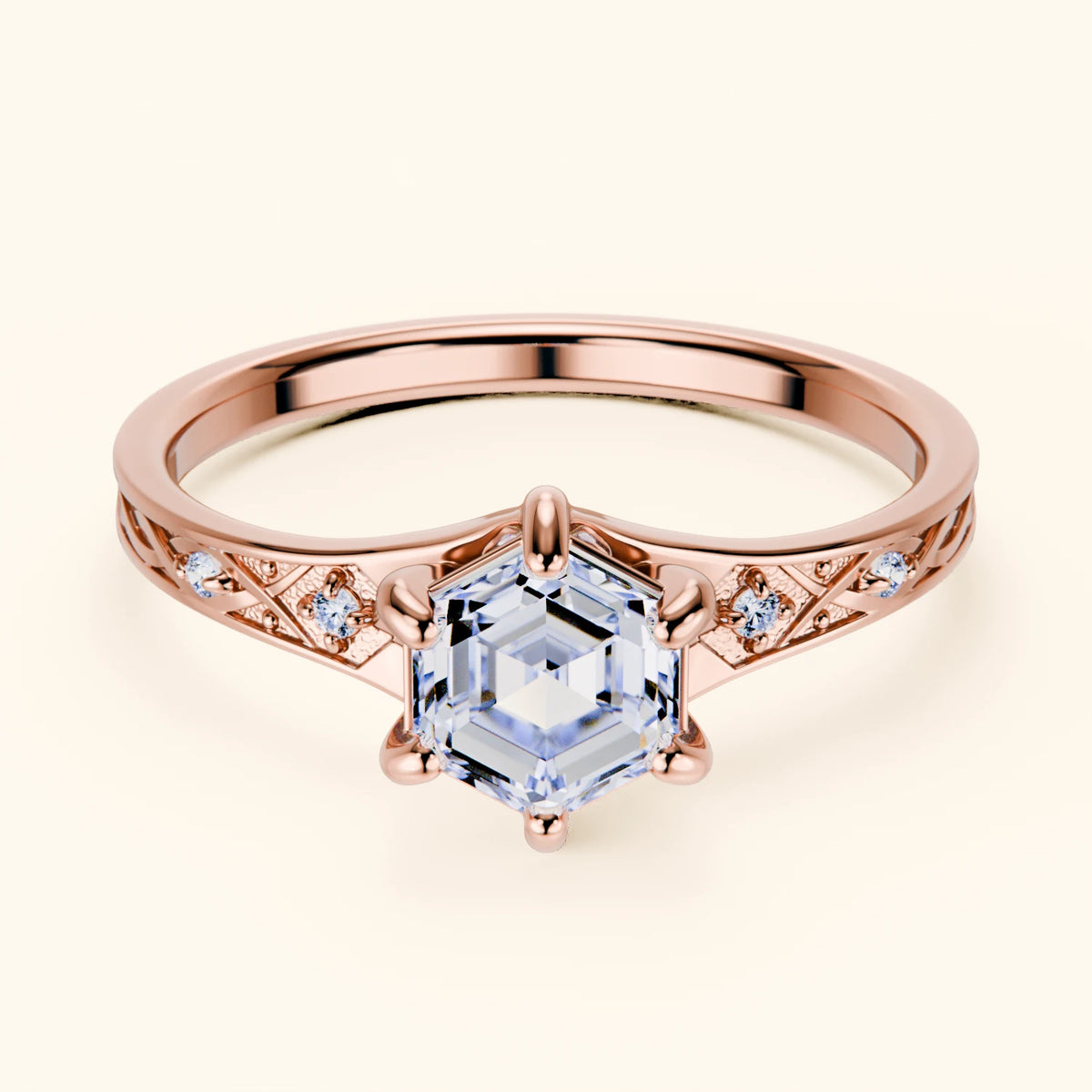 Engagement Ring Prisme - 0.9ct Lab Diamond with Natural Diamond Side Stones