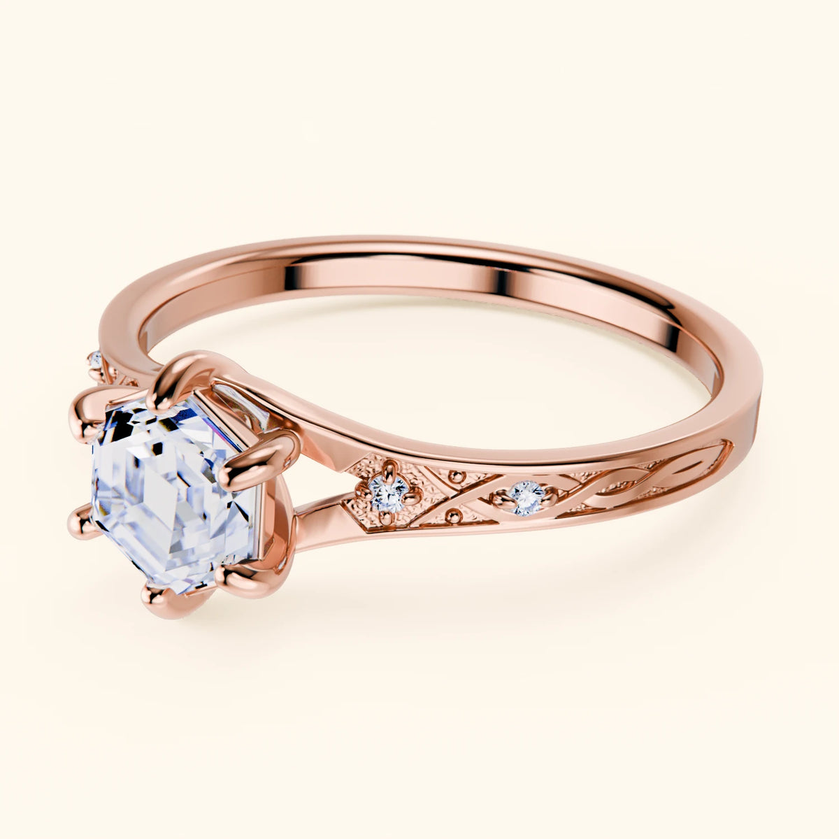 Engagement Ring Prisme - 0.9ct Lab Diamond with Natural Diamond Side Stones