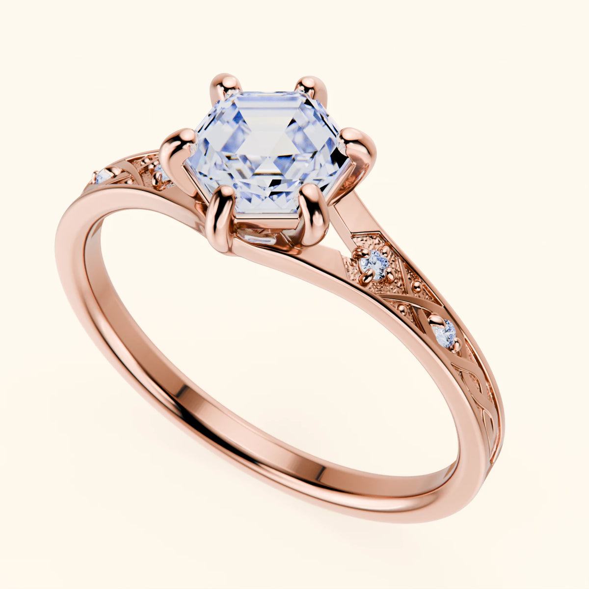 Engagement Ring Prisme - 0.9ct Lab Diamond with Natural Diamond Side Stones