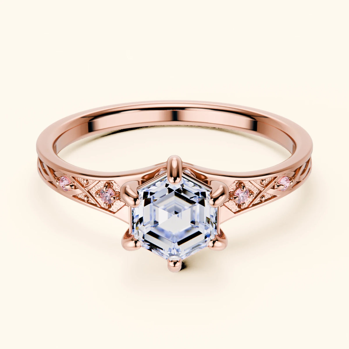 Engagement Ring Prisme - 0.9ct Natural Diamond with Lab Pink Diamond Side Stones