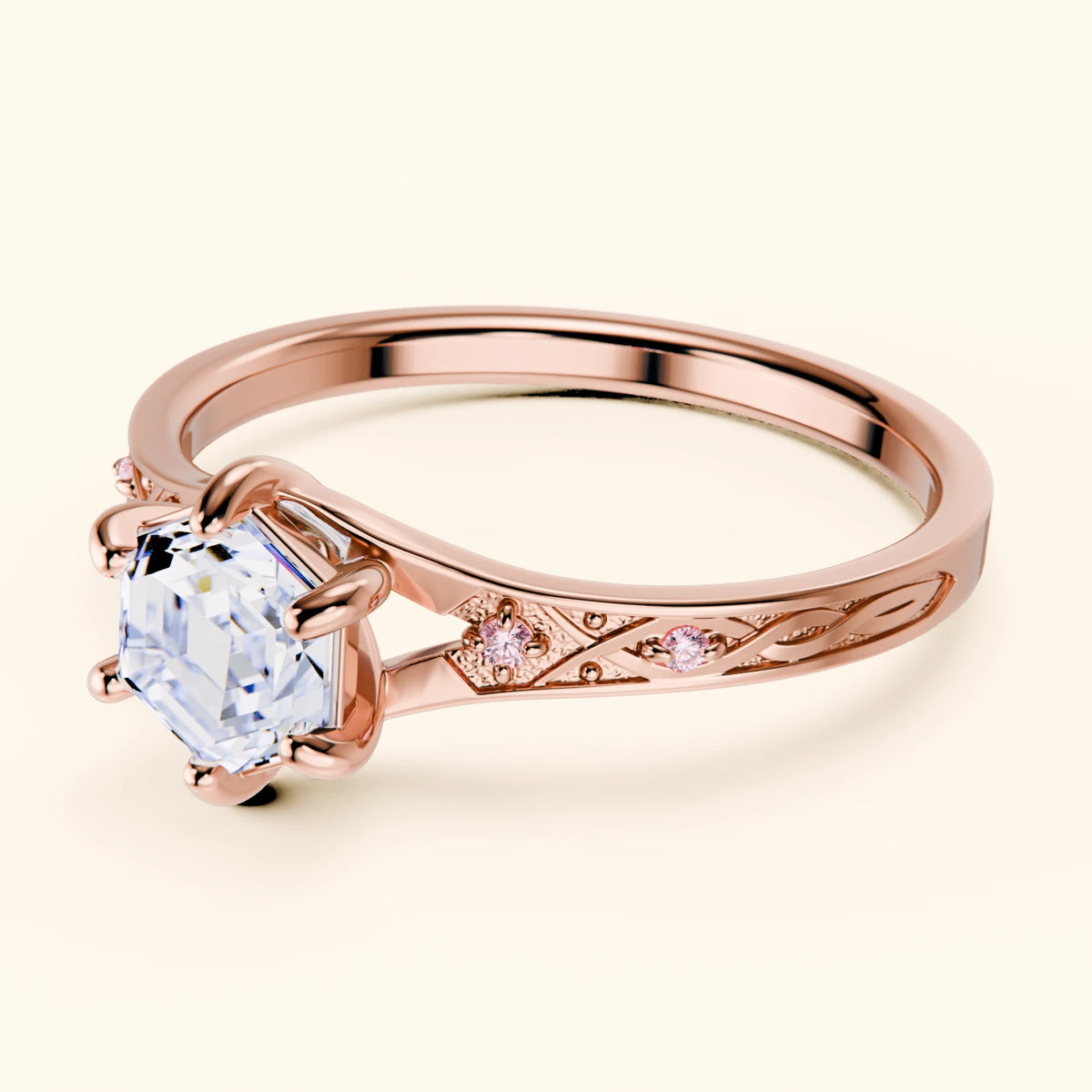 Engagement Ring Prisme - 0.9ct Natural Diamond with Lab Pink Diamond Side Stones